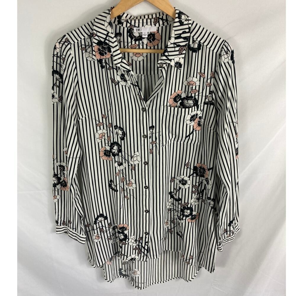 Dr2 Floral Print Hi Low Button Up Blouse Size Small